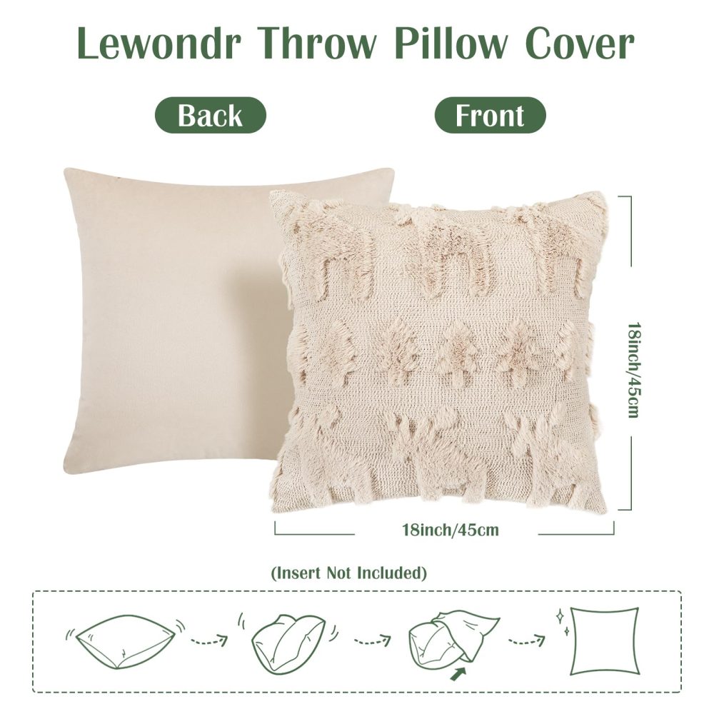 Lewondr Christmas Throw Pillow Cover 18x18, Set of 2 Super Soft Faux Fur Pillow Covers Velvet 3D Christmas Tree Reindeer Embroidery Square Throw Pillowcase for Living Room Bed Sofa Home Decor, Oatmeal - Image 5