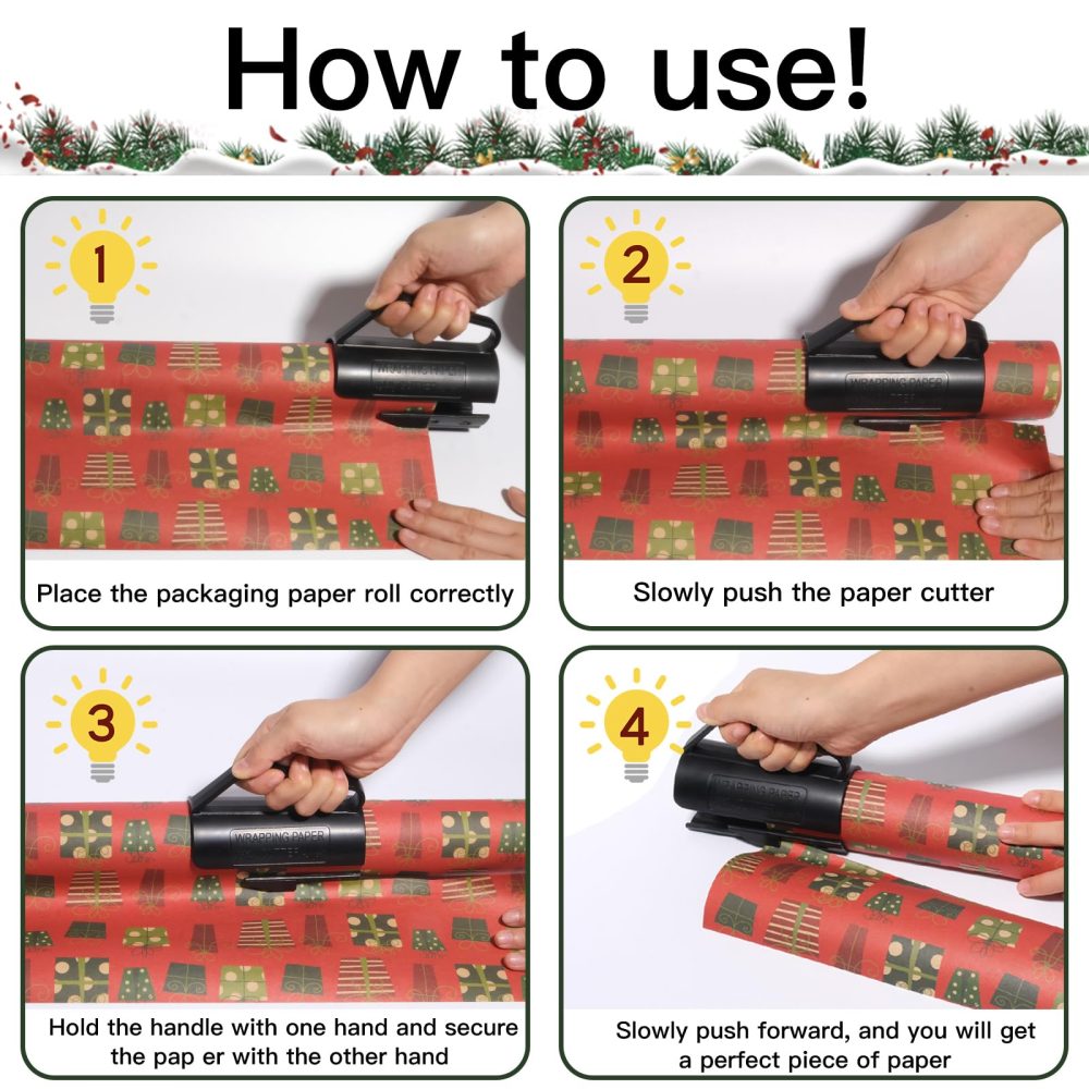 SEKESOER Wrapping Paper Cutter, Wrapping Paper Cutter for Rolls, Wrap Slice for Rolls, Wrapping Paper Cutter, Wrapping Paper Dispenser, Wrapping Paper Cutter - Image 4