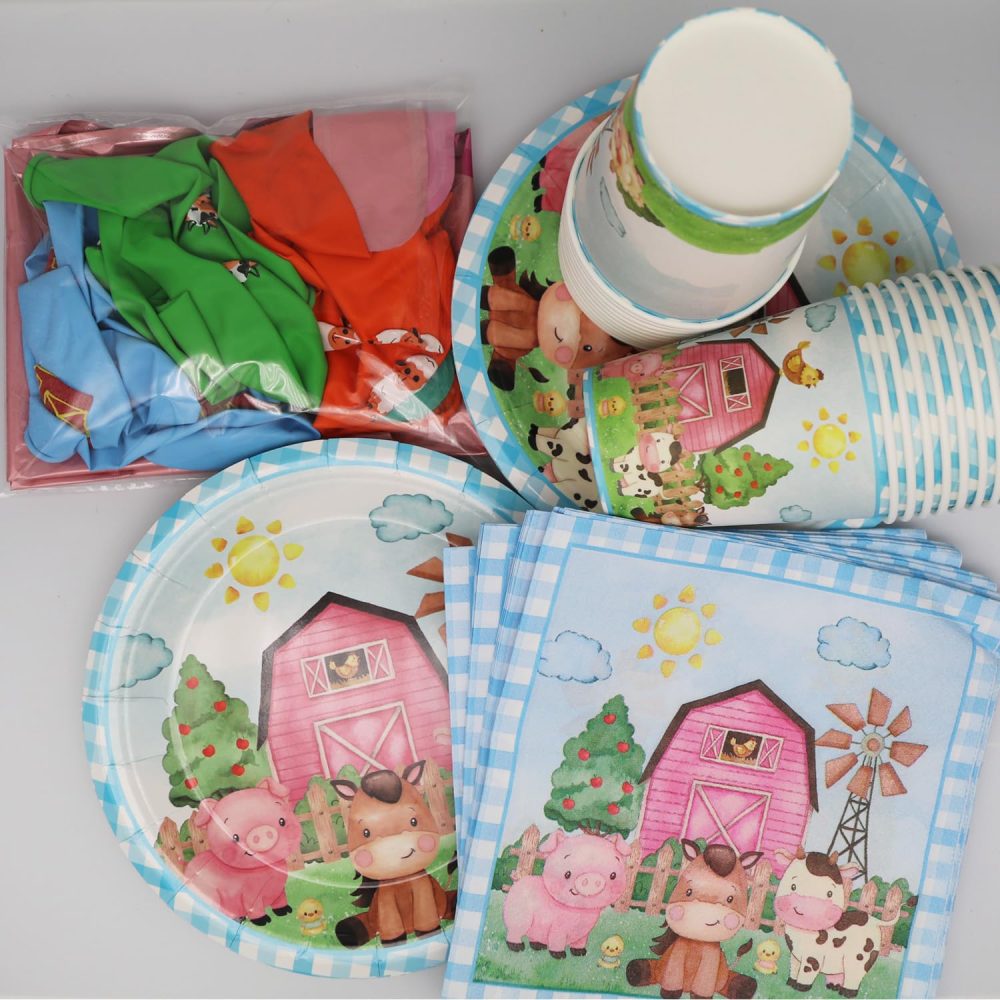 80 Pcs Farm Party Tableware Set, Children's Birthday Party Decorations, Animal Party Supplies, Farm Animal Plates, Paper Cups, Paper Towels, Balloons (20 Guests) - Image 2