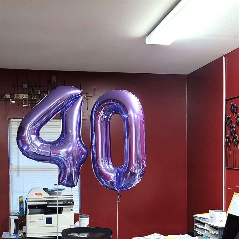 Purple Number 40 Birthday Balloons, 40 Inch Large Purple Mylar Foil Number 4 and 0 Balloons for Women, 40th Birthday Balloons for 40 Year Old Birthday Anniversary Party Decorations Supplies - Image 4