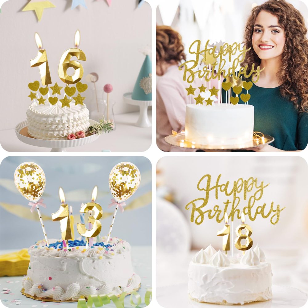 Gold 50th Birthday Candle,Gold Happy Birthday Cake Topper, Gold Balloons, Gold Number 50 Candles for Cake, Gold Candles Cake Toppers for Girls Boys Women Men's Birthday Party Decorations Supplies - Image 2