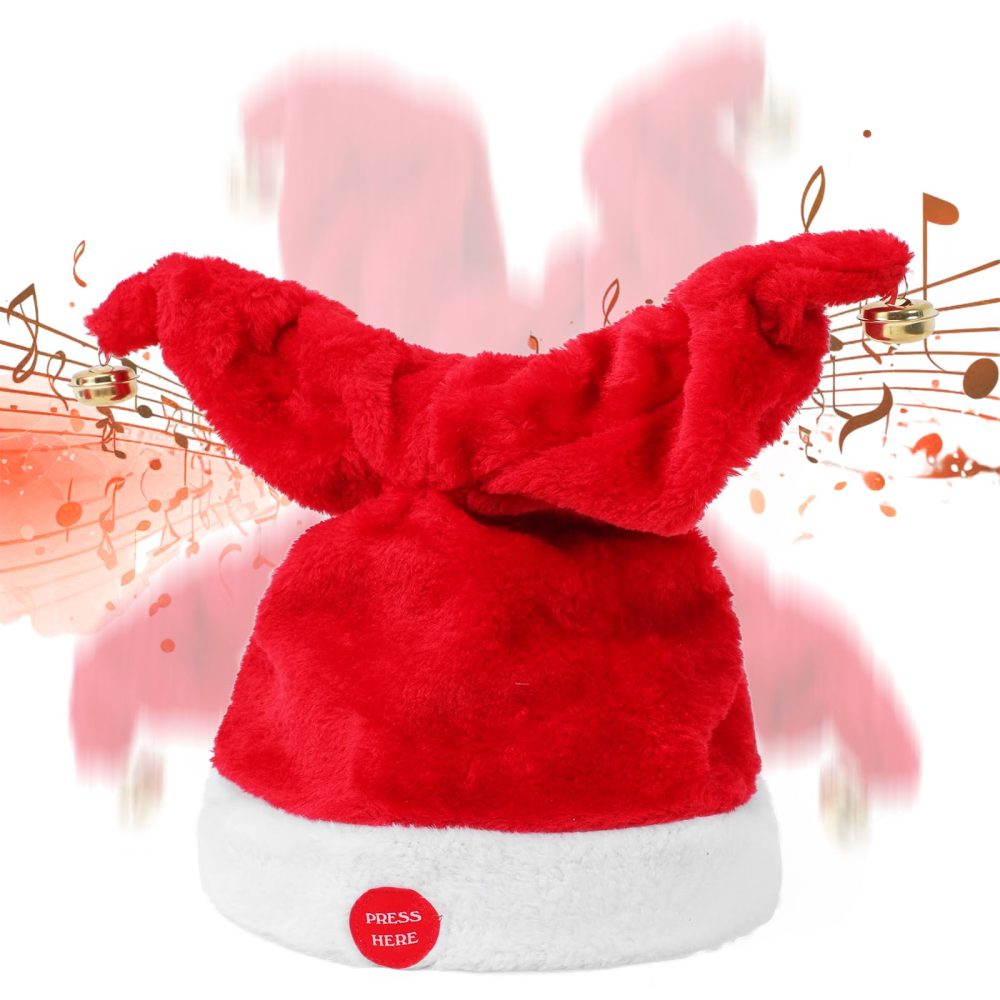 Gfilay Music Swinging Electric Christmas Hat Dancing Bells Plush Singing and Dancing Electric Santa Hat Interactive Musical Christmas Hat for Adults Kids Gift Funny Christmas Decor,27"