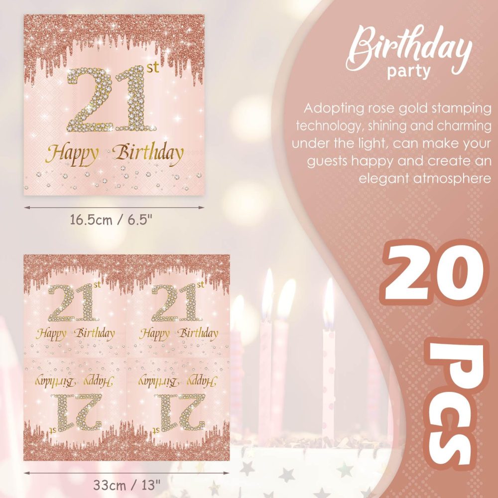 Rose Gold Happy 60th Birthday Napkins, Women 60th Birthday 20Pcs Party Paper Napkins Disposable,Her 60th Birthday Gifts Party Supplies,Tableware Decorations ,Birthday Serviettes Tissue Luncheon Dinner - Image 4