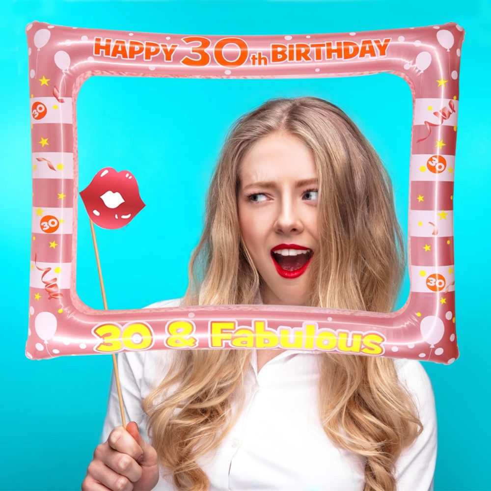 Newthinking 30th Birthday Photo Booth Props, Rose Gold Inflatable Selfie Frame Funny DIY Birthday Party Props for 30th Birthday Party Supplies Decoration - Image 2