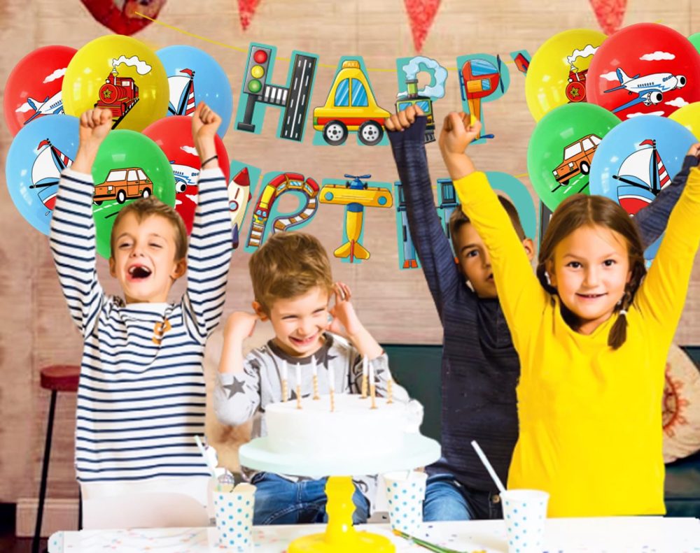 Transportation Birthday Decorations Transport Vehicles Traffic Happy Birthday Banner and Balloons for Boys Kids Girls Transportation Birthday Party Decorations - Image 4