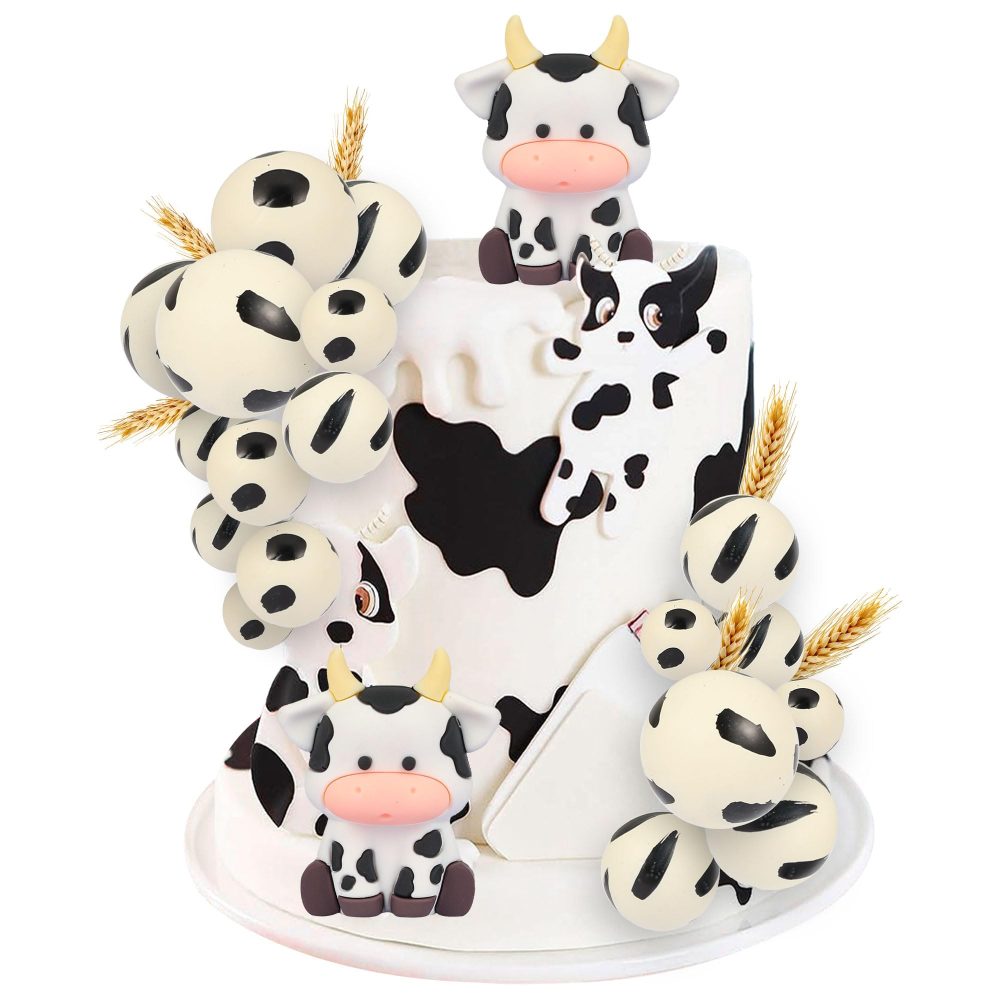 Gyufise 21Pcs Cow Cake Topper Cute Baby Cow Cake Decorations Foam Ball Cake Topper Farm Cake Decorations Baby Shower Cow Themed Birthday Party Supplies Decorations