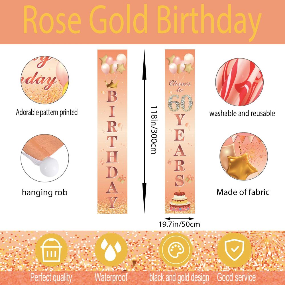 Happy 60th Birthday Door Banner Party Decorations,Rose Gold Fabric 60th Birthday Door Porch Sign Banner for Girls Women 60th Years Old Birthday Party Indoor Outdoor Decor Supplies - Image 5