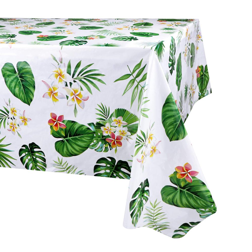 PHOGARY Hawaiian Luau Tablecloths for Party Decoration, 2 Pack Hawaii Disposable Plastic Rectangular Table Covers, Aloha Tropical Palm Leaves Table Cloth Party Supplies
