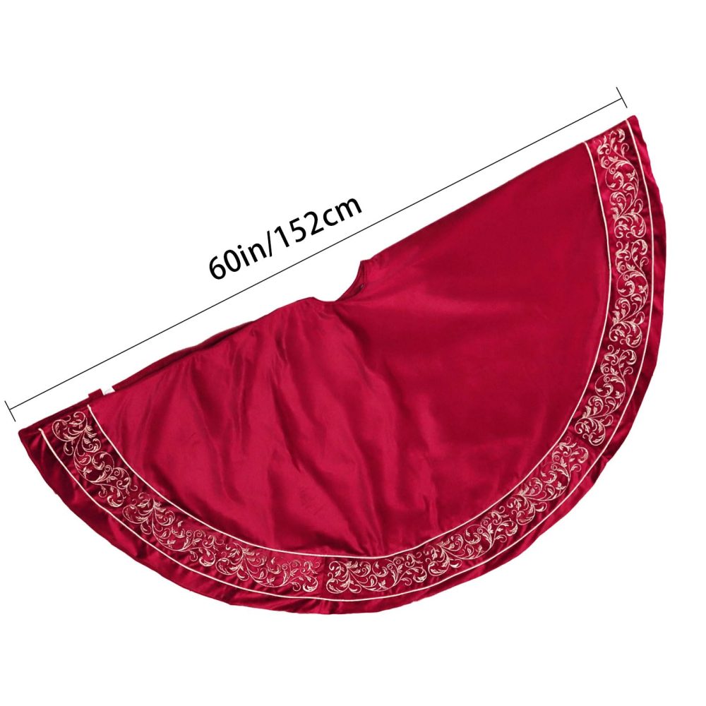 FunAcce Christmas Tree Skirt 60 inch, Red Luxury Velvet Plush Faux Fur Extra Large Skirts with Golden Embroidered Vintage Pattern, Classic Retro Christmas Tree Decorations Gifts - Image 4