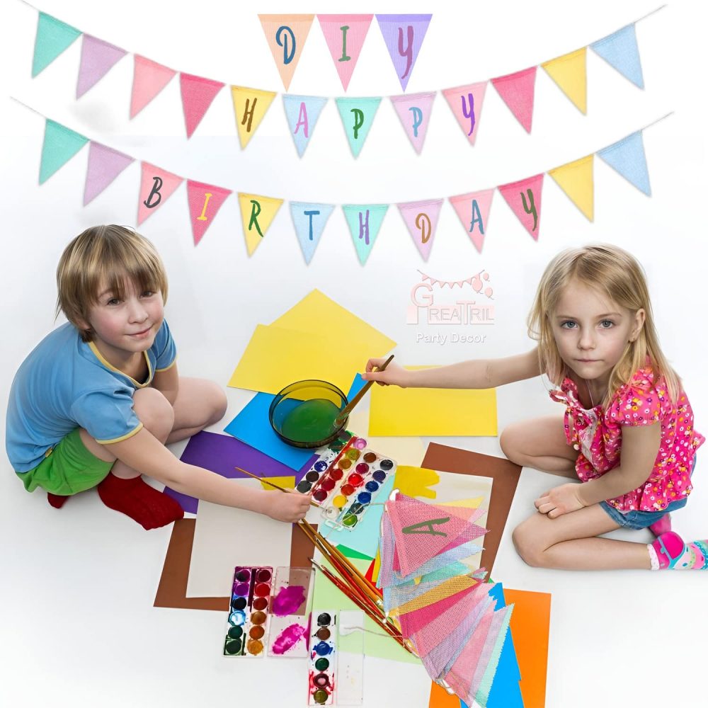 Bunting Fabric Pastel Rainbow - GREATRIL Bunting Outdoor Waterproof for Birthday Spring Easter Classroom School Garden Festival Carnival Graduation Indoor Garlands Party Decorations 48 Flags - Image 5