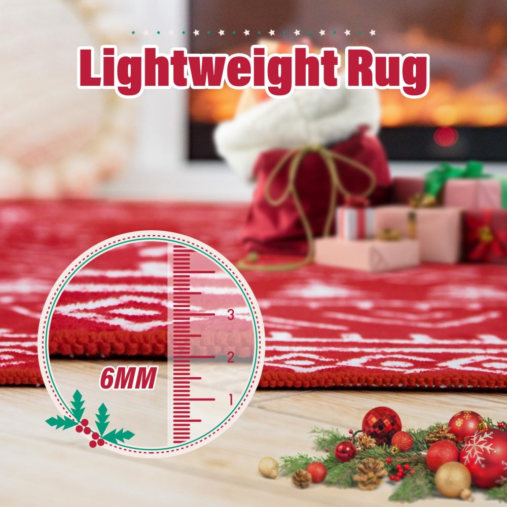 Carvapet Christmas Runner Rug for Hallway 60x300cm Soft Long Floor Carpet Runner Non Slip Washable Microfiber Snowflake Xmas Red Area Rug for Entryway Corridor Kitchen Laundry Room - Image 6