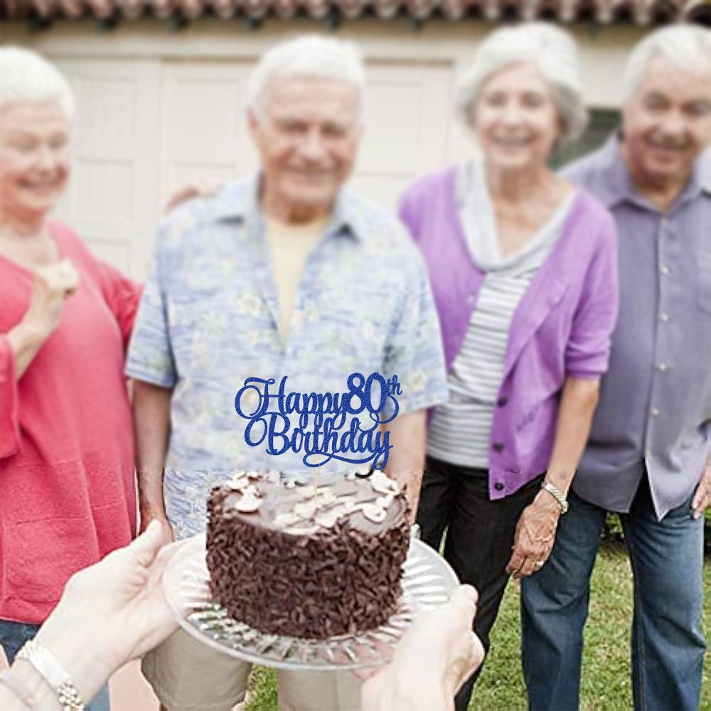 1 Pack Happy 80th Birthday Cake Topper Blue Glitter Number 80 Eighty Years Old Birthday Cake Pick Decoration For 80th Birthday Celebrating Anniversary Party Supplies - Image 2