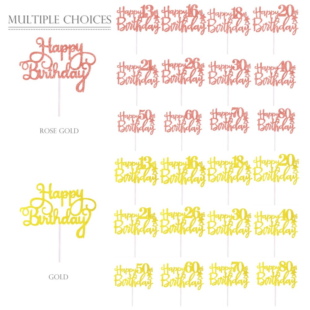 Happy 80th Birthday Cake Topper in Glitter Card,Happy Birthday Cupcake Toppers Gold 80th Birthday Party Decor,Glitter Cake Decoration for Birthday Anniversary Party Decorations(80th, Gold) - Image 4