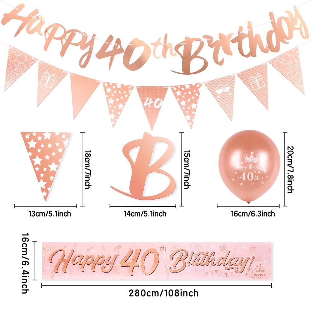 40th Birthday Decoration Kit Rose Gold Happy 40th Birthday Banner Triangle Flag Confetti Balloons Birthday Party Decorations Supplies Age 40 - Image 4