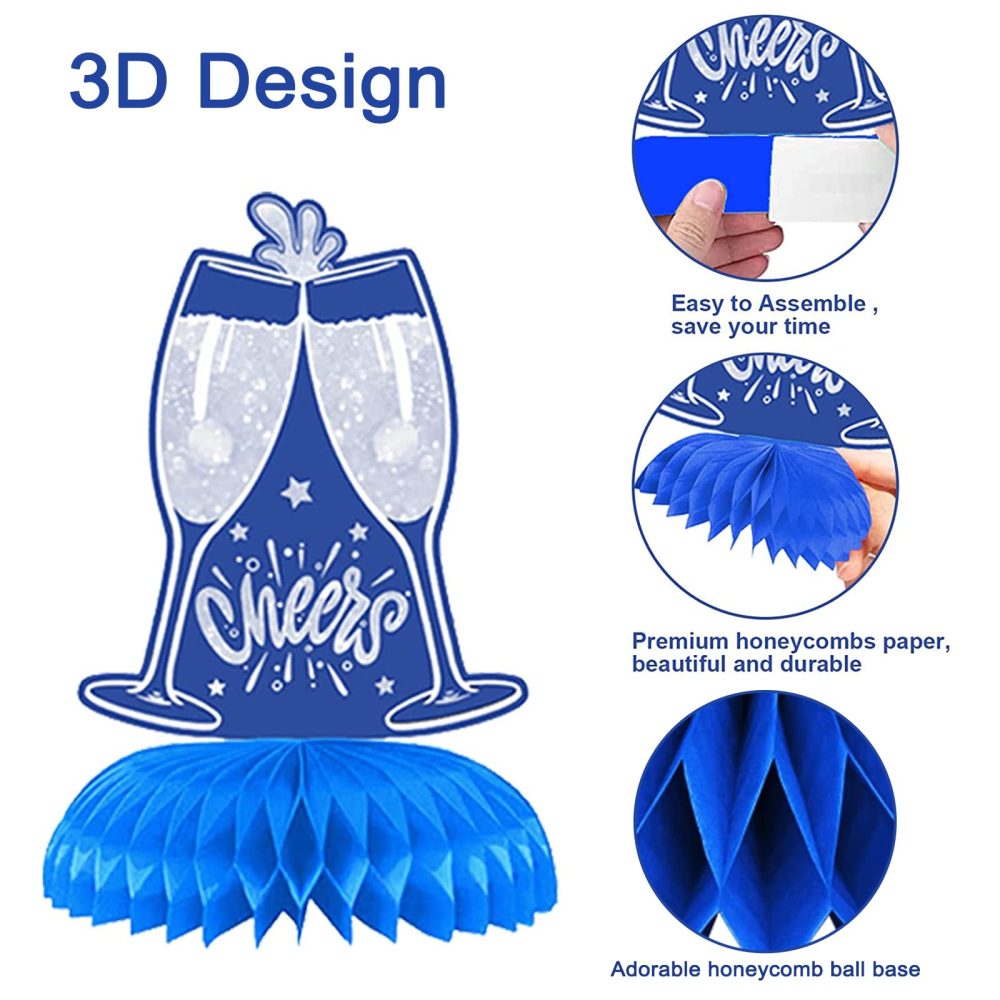 9Pcs 70th Birthday Party Honeycomb Centerpieces, Blue Silver 70 Years Old Birthday Party Decoration Party Supplies Table Centerpieces Table Toppers Decor Sign - Image 7