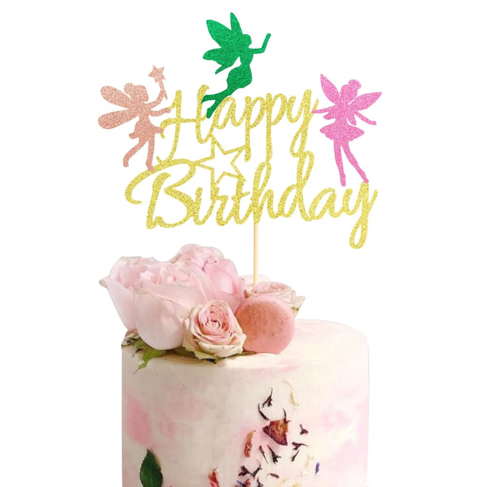 Arthsdite Fairy Cake Topper, Girl Birthday Party Decoration Topper, Fairy Happy Birthday Decoration - Gold Glitter