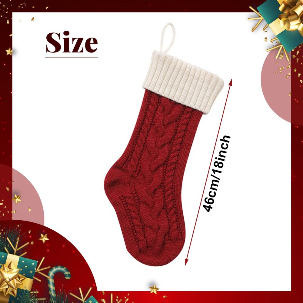 Personalised Christmas Stockings Custom Name Family Christmas Stockings 18” Large Knit Knitted Xmas Stocking for Kids, Rustic Farmhouse Fireplace Hanging Ornament Christmas Holiday Party Decoration - Image 2