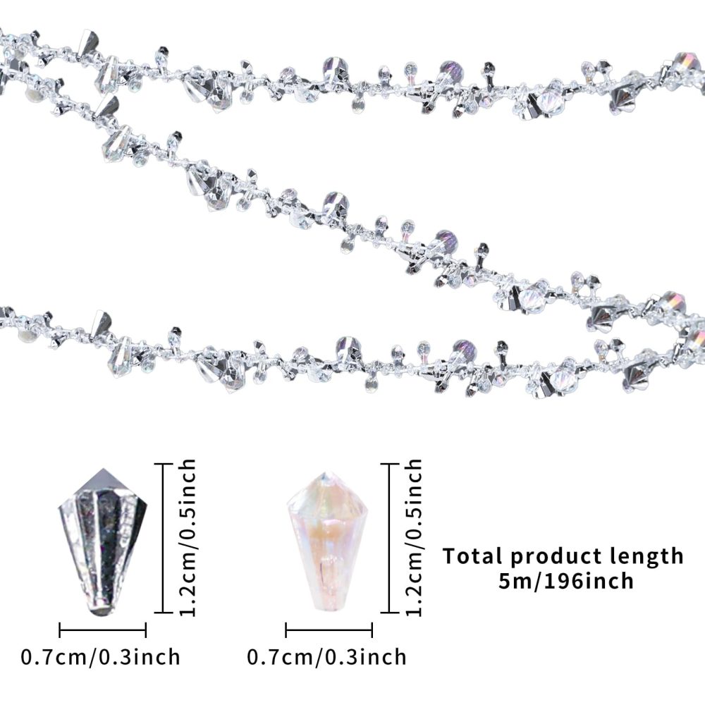 5M Crystal Christmas Garland, Christmas Tree Crystal Garland Xmas Crystal Ornament Silver Christmas Tree Decorations Twist Beads Christmas Tree Garland String Christmas Party Decorations Home Decor - Image 6