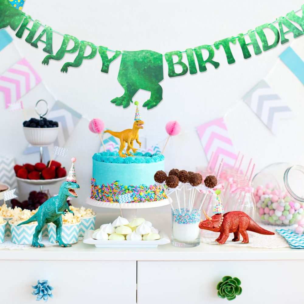 Fowecelt Dinosaur Happy Birthday Banners - Personalised Dinosaur Bunting Large Size 59 Inch / 5 Ft, for Birthday Banner Decorations Party Supplies Boy Girl (Green) - Image 5