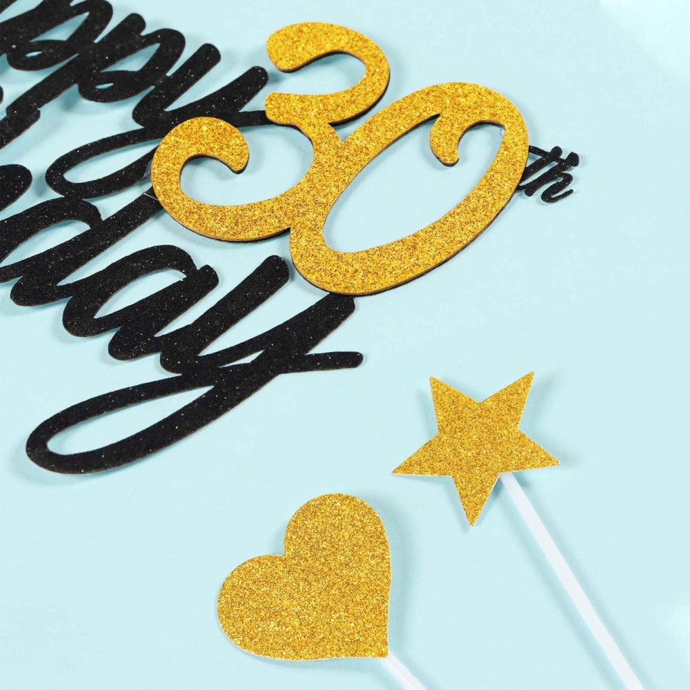 Personalised Black Gold Happy 80th Birthday Cake Topper with Gold Number 80 Birthday Candles Heart Star Cupcake Toppers Cake Decorations Set for Her Him Men Women 80th Birthday Anniversary - Pack of 9 - Image 4