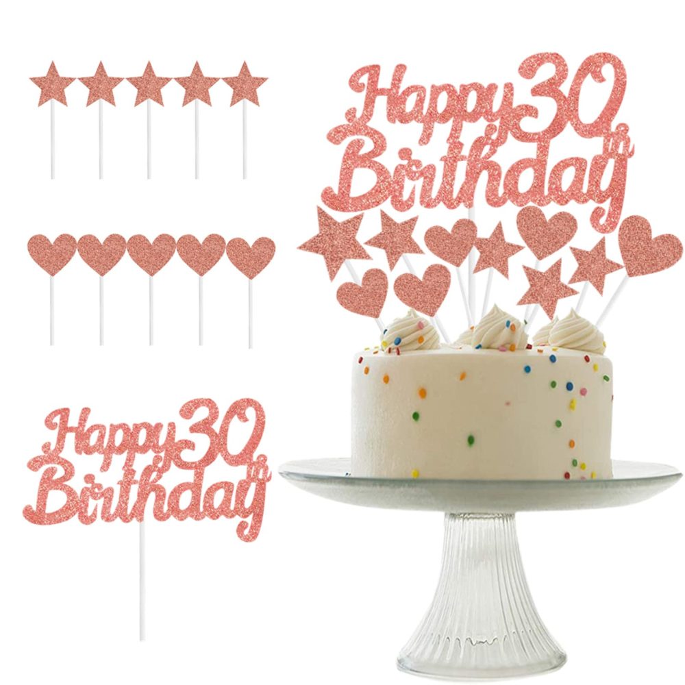 Personalised Happy 30th Birthday Cake Toppers RoseGold Cake Decorations for Women,Her,Lady 30th Birthday Cake Cupcake Topper, Glitter Cakes Banner Decoration for 30 Birthday Anniversary Party Supplies - Image 3