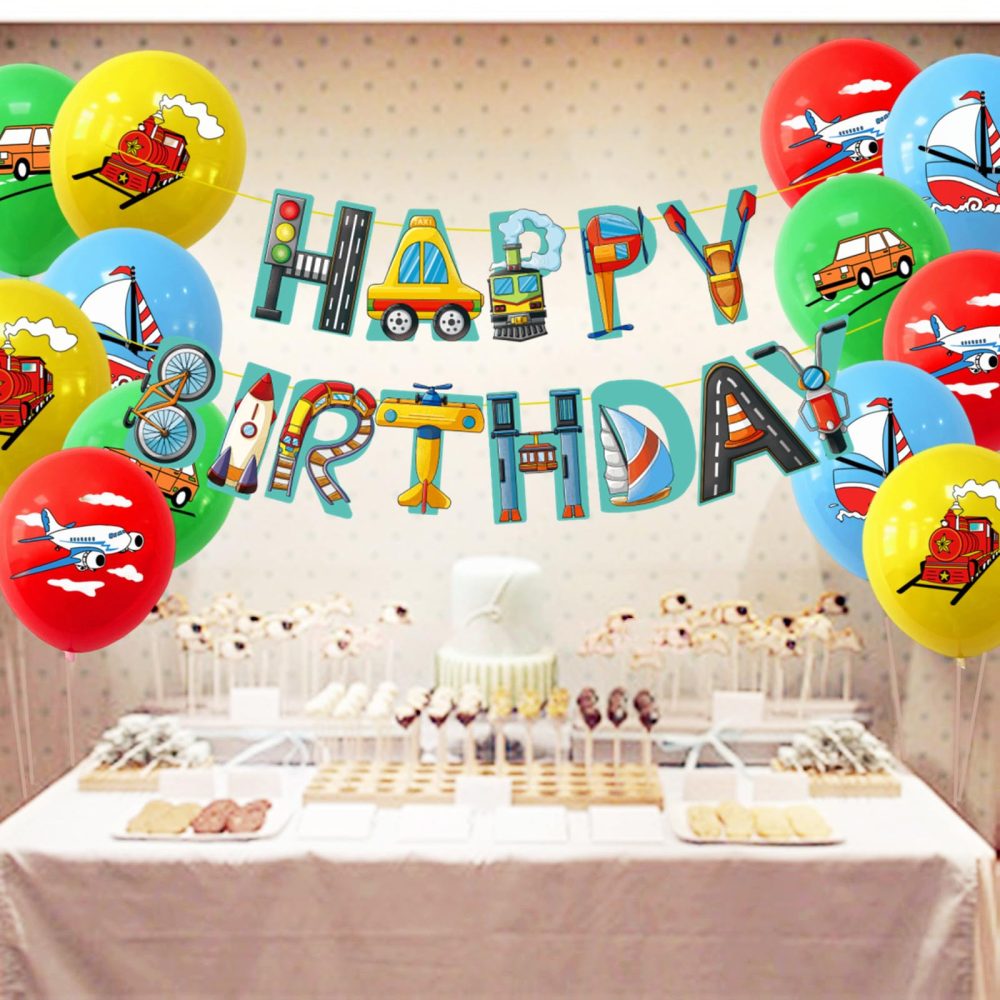 Transportation Birthday Decorations Transport Vehicles Traffic Happy Birthday Banner and Balloons for Boys Kids Girls Transportation Birthday Party Decorations - Image 6