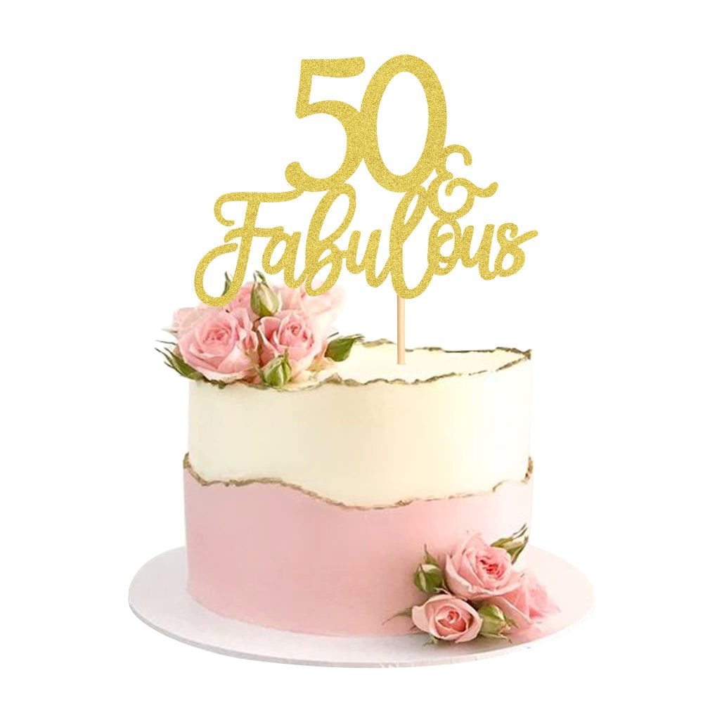 Blumomon 3 Pack 50 & Fabulous Cake Topper Gold Glitter Cheers to Happy 50th Birthday Cake Toppers Fifty and Fabulous Cake Pick Decorations for 50th Wedding Anniversary Birthday Party Supplies