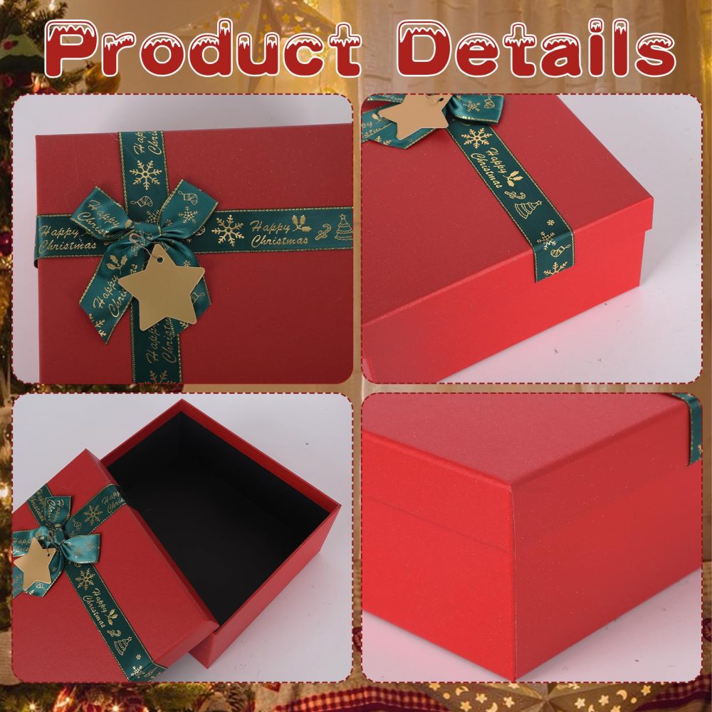 3 Pack Gift Boxes for Christmas Rigid Gift Box with Lid 3 Different Sizes Cardboard Box for Gift Lipstick Perfume Book Scarf Shirt Christmas Party Birthday Wedding New Year (Green) - Image 5