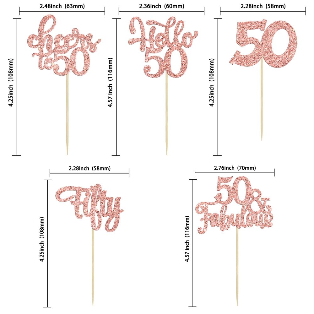 30Pcs Happy 50th Birthday Cupcake Toppers Rose Gold Glitter Fifty Cheers to 50 Years Old Birthday Cupcake Picks for 50th Birthday Anniversary Party Cake Decorations Supplies - Image 7