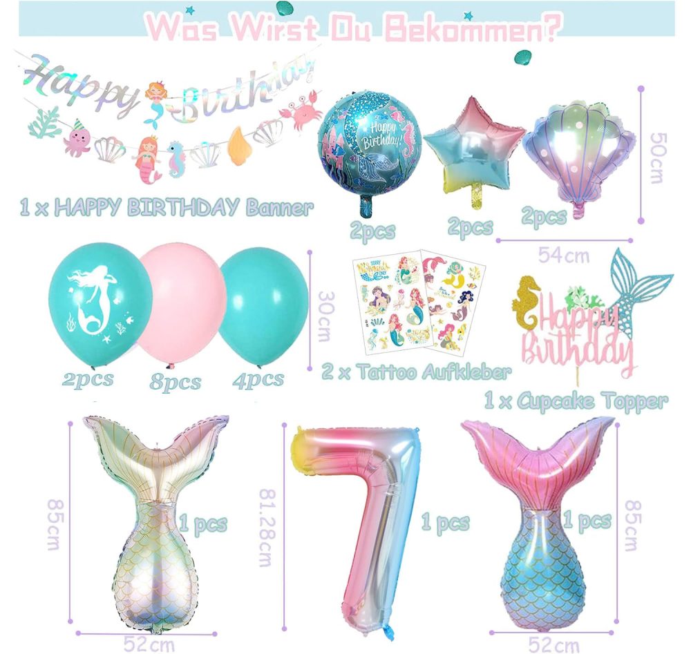 Mermaid Birthday Decorations Little Mermaid Party Decorations 7rd Birthday Decorations For Girls Include Mermaid Balloons Mermaid Number Balloon 7 Mermaid Bunting Happy Birthday Banner - Image 7