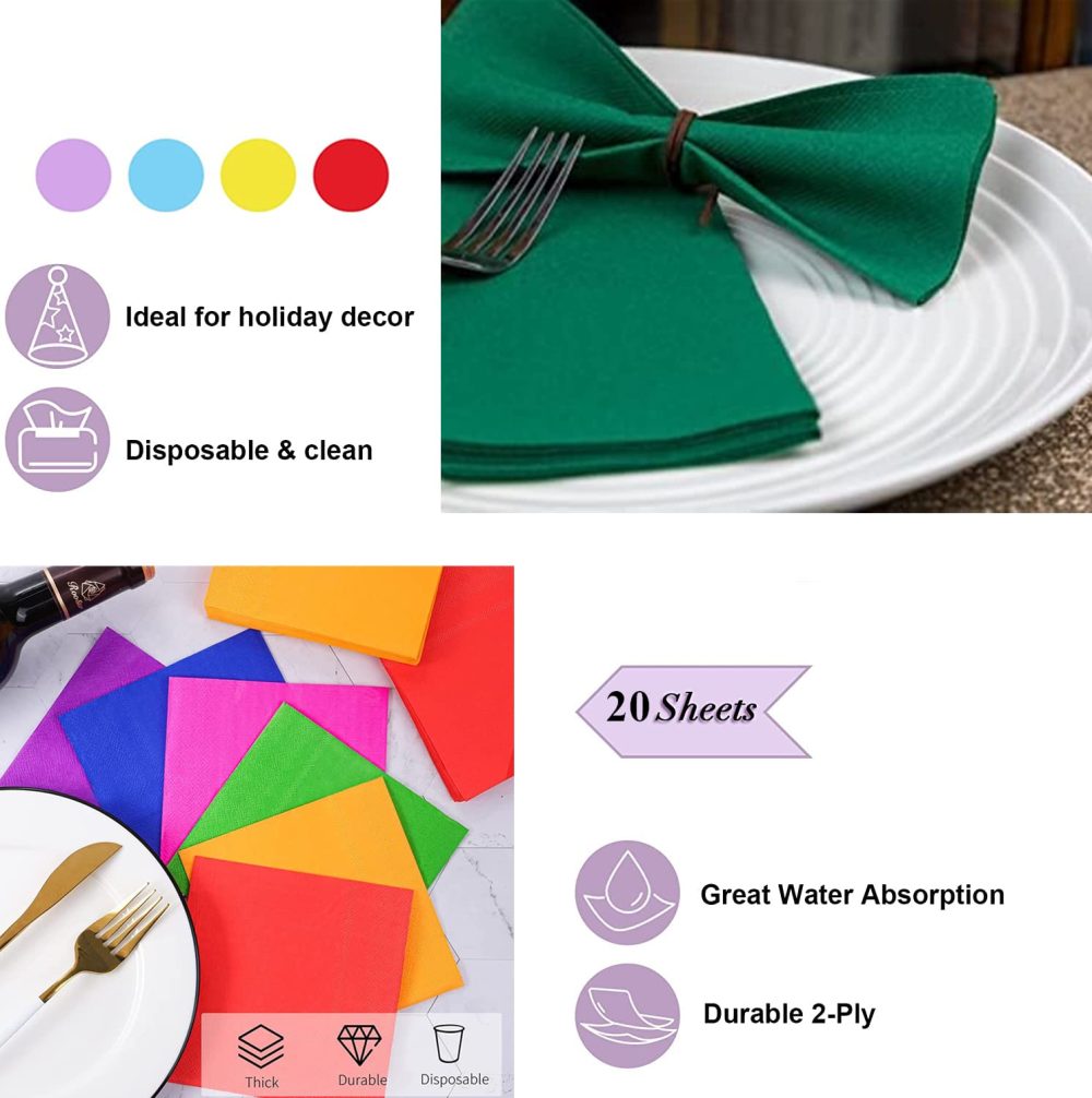 33cm Mermaid Serviettes Napkins,20Pcs Party Disposable Paper Napkins 2 Ply,Beverage Luncheon Decorative Paper Napkins Soft Mermaid Napkins Dinner Napkin Cocktail Napkins for Bar,Restaurant,Party - Image 3