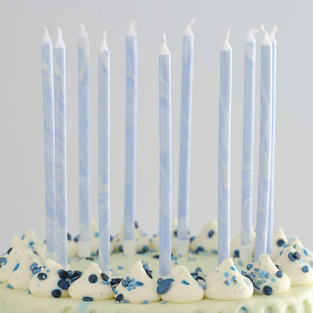 Ginger Ray Tall Blue Thin Marble Birthday Cake Candle with Holders Pack of 12,18 cm - Image 5