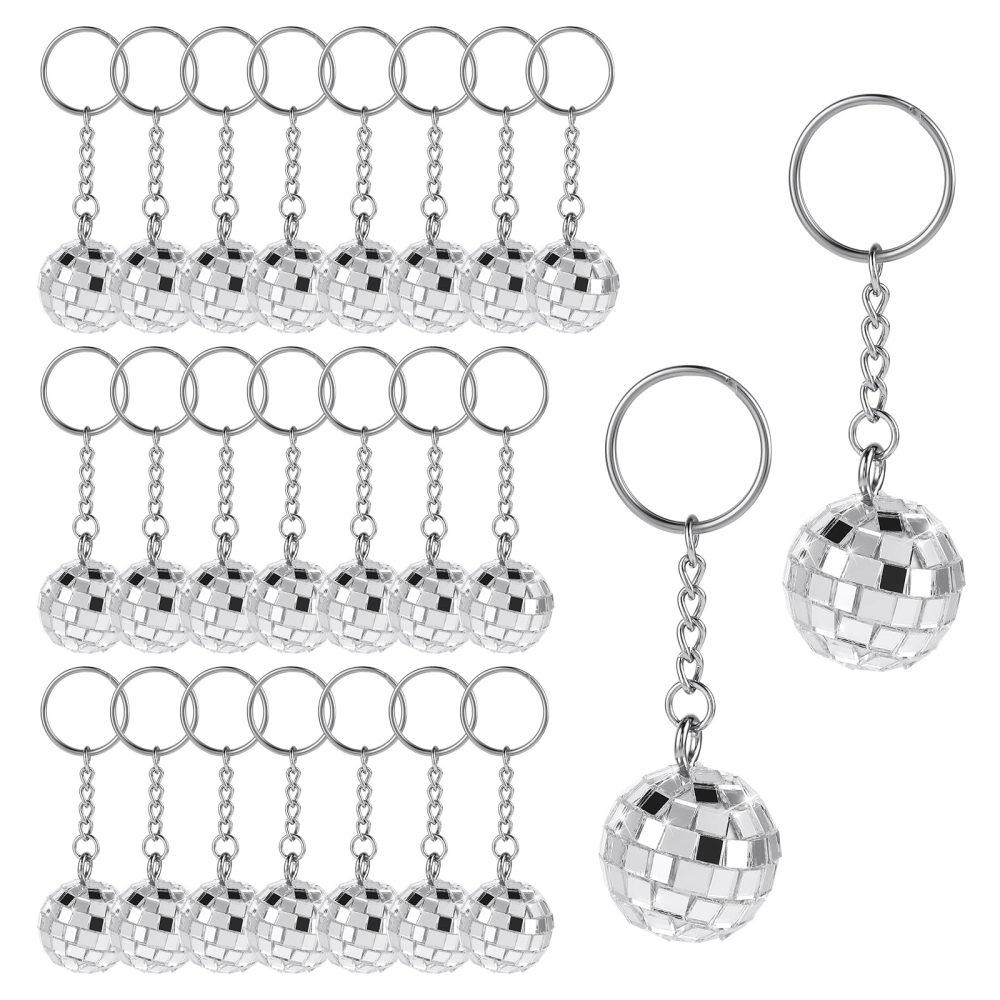 Disco Ball Keychain, 24 Pieces Disco Ball Party Favors Keychain 70s Disco Keychain Silver Mirror Ball Keychain Ball Party Supplies 1970s Party Favors Set for Halloween Christmas Party Decorations