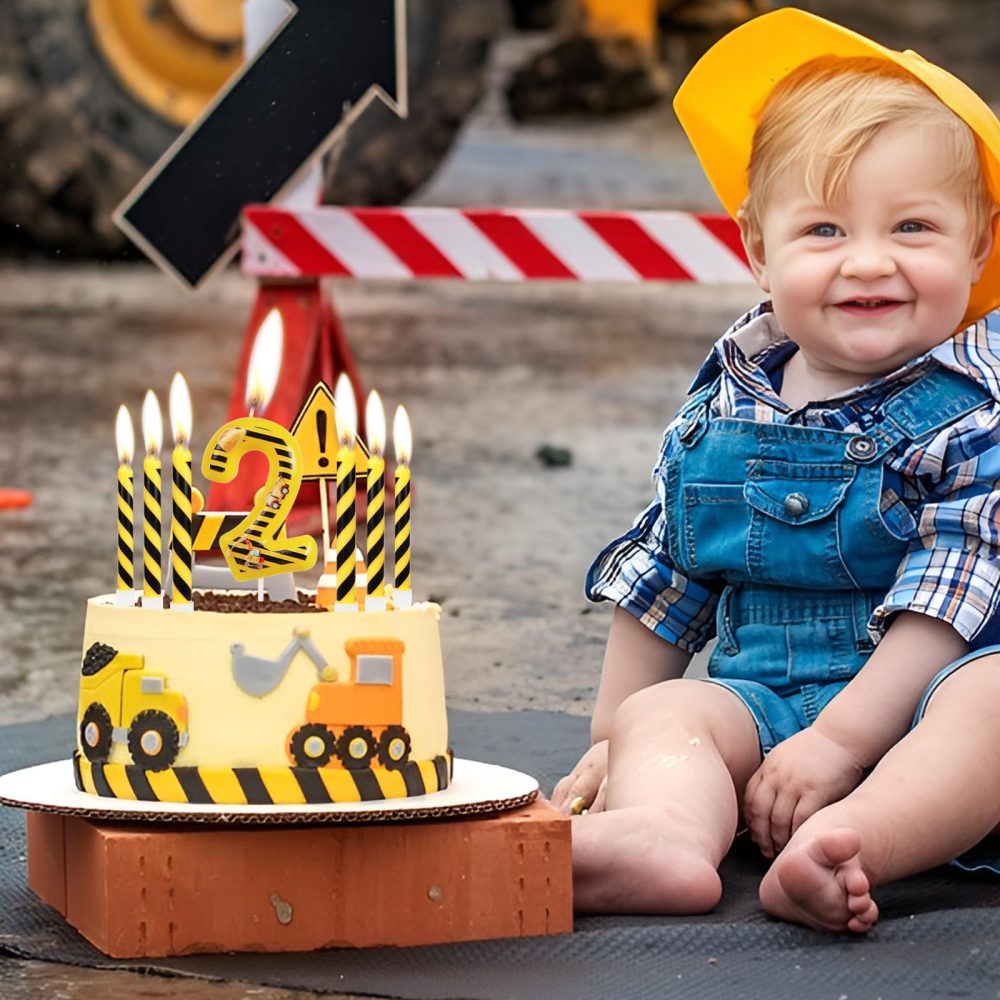 Construction Birthday Candles, Birthday Number 3 Candle with Yellow and Black Stripes Candle for Cake, Happy 3nd Birthday Cake Candle Topper for Boys Construction Birthday Party Decoration Supplies - Image 5