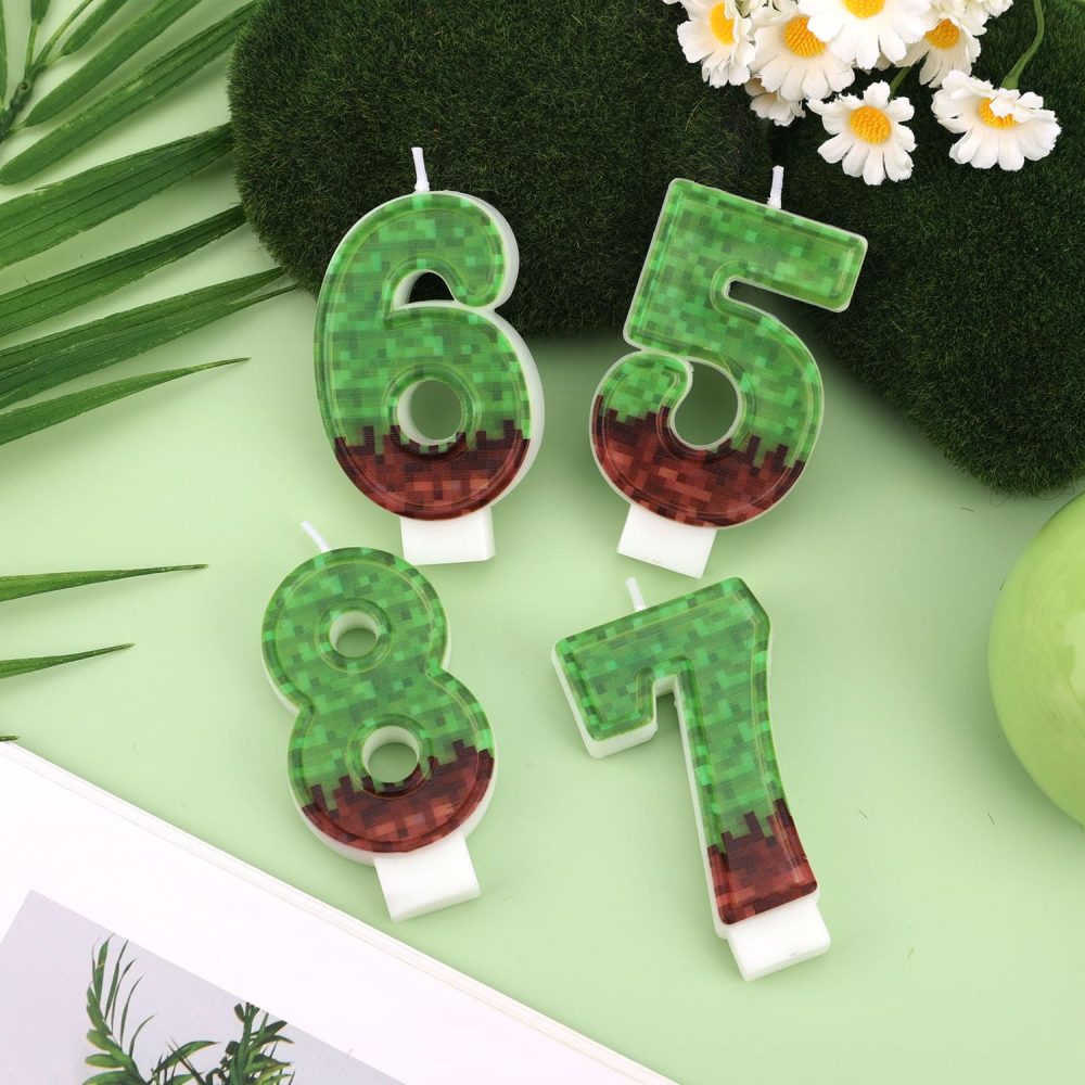 Birthday Number Candle, Green Brown Pixel Gaming Birthday Number Candles Paraffin Number Candle Cupcake Toppers Cake Decorations for Happy Birthday Party Game (Number 6) - Image 5
