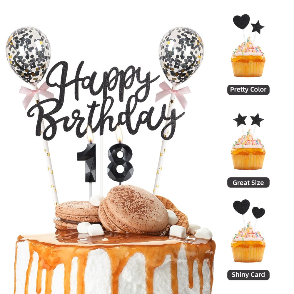 Black 21st Birthday Candle,Black Happy Birthday Cake Topper, Black Balloons, Black Number 21 Candles for Cake, Black Candles Cake Toppers for Girls Boys Women Men's Birthday Party Decorations Supplies - Image 6