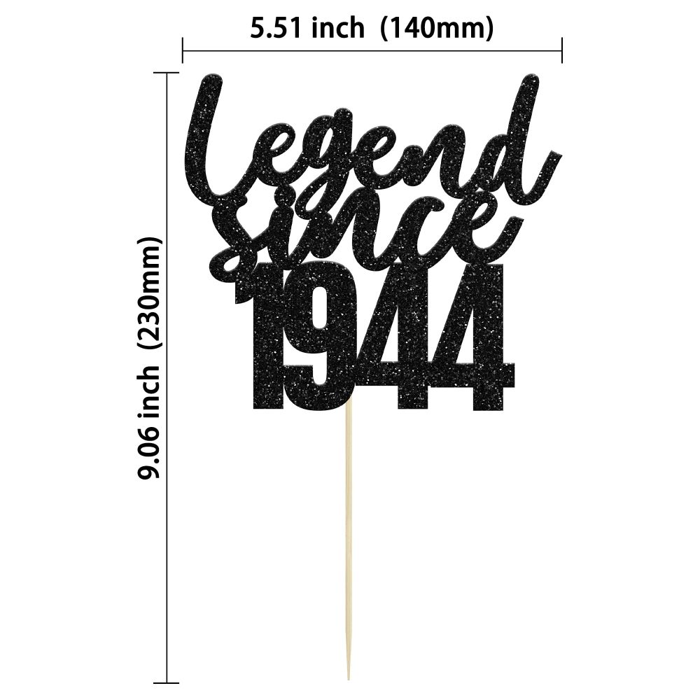 Gyufise 1 Pack Legend Since 1944 Cake Topper Black Glitter Happy 80th Birthday Cake Pick 80 Fabulous Cake Decorations for Cheers to 80th Birthday Wedding Anniversary Party Supplies - Image 9
