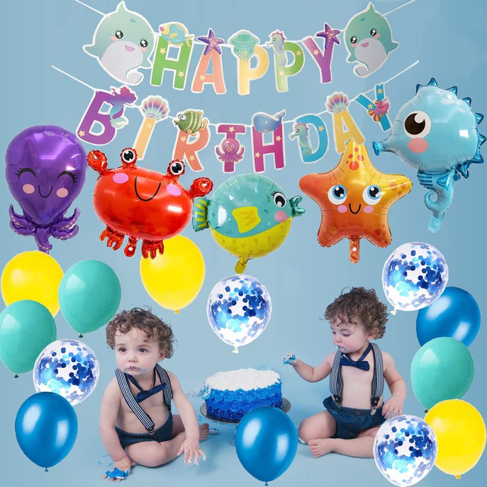 Under The Sea Party Decorations Sea Animal Foil Helium Balloons as Birthday Party Decorations for Kids with Ocean Theme Birthday Party Banner - Image 2