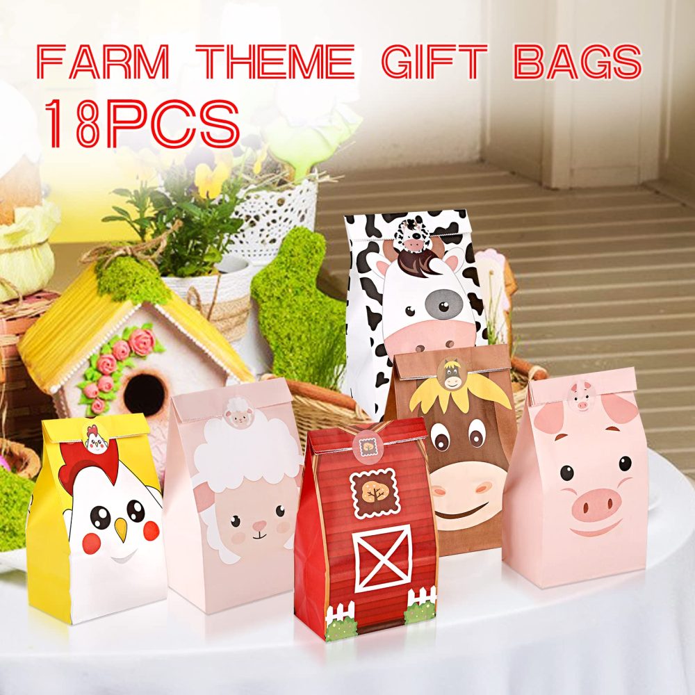Prasacco 18 Pieces Farm Candy Bags, Farm Birthday Party Supplies Kids Goodie Bags for Birthday Party Cute Animal Candy Treat Bags for Boys Girls Birthday Baby Shower Party Supplies - Image 2