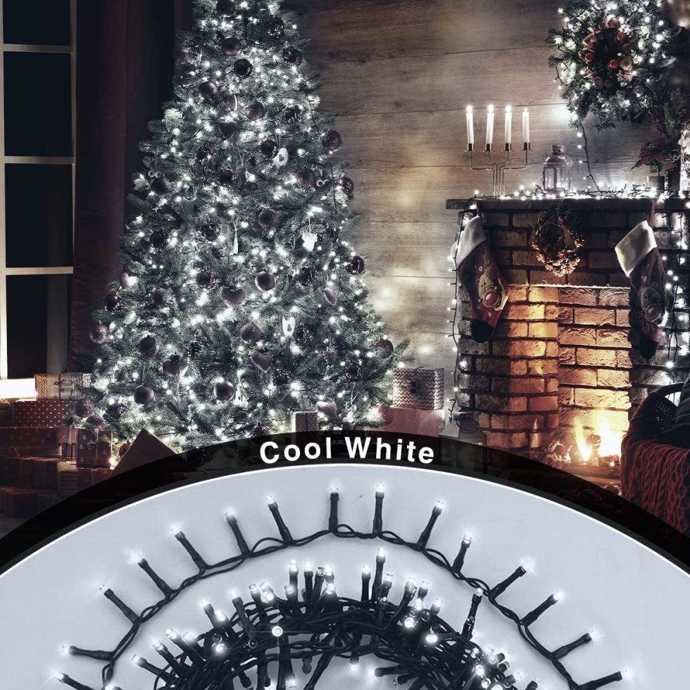ANSIO® Christmas Lights 500 LED 12.5m/41ft Cluster Compact Christmas Tree Lights for Indoor & Outdoor Cool White Decorations Fairy Lights with Timer for Xmas Garden & Party |Mains Powered Green Cable - Image 5