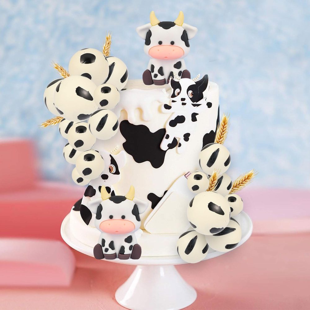 Gyufise 21Pcs Cow Cake Topper Cute Baby Cow Cake Decorations Foam Ball Cake Topper Farm Cake Decorations Baby Shower Cow Themed Birthday Party Supplies Decorations - Image 4