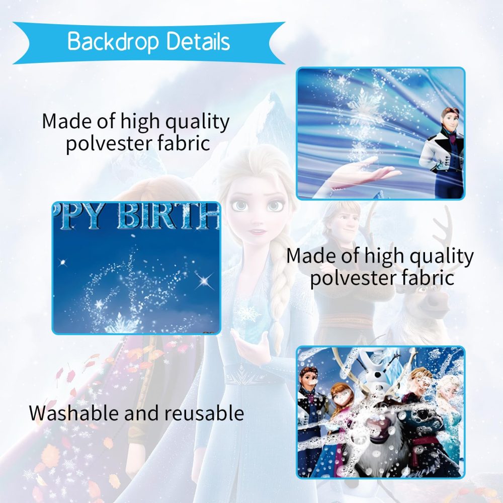 5x3FT Frozen Backdrop, Birthday Party Decorations Photography Backdrop, Princess Theme Party Supplies Backdrop, Happy Birthday Banner Background for Kids Boys Girl - Image 6