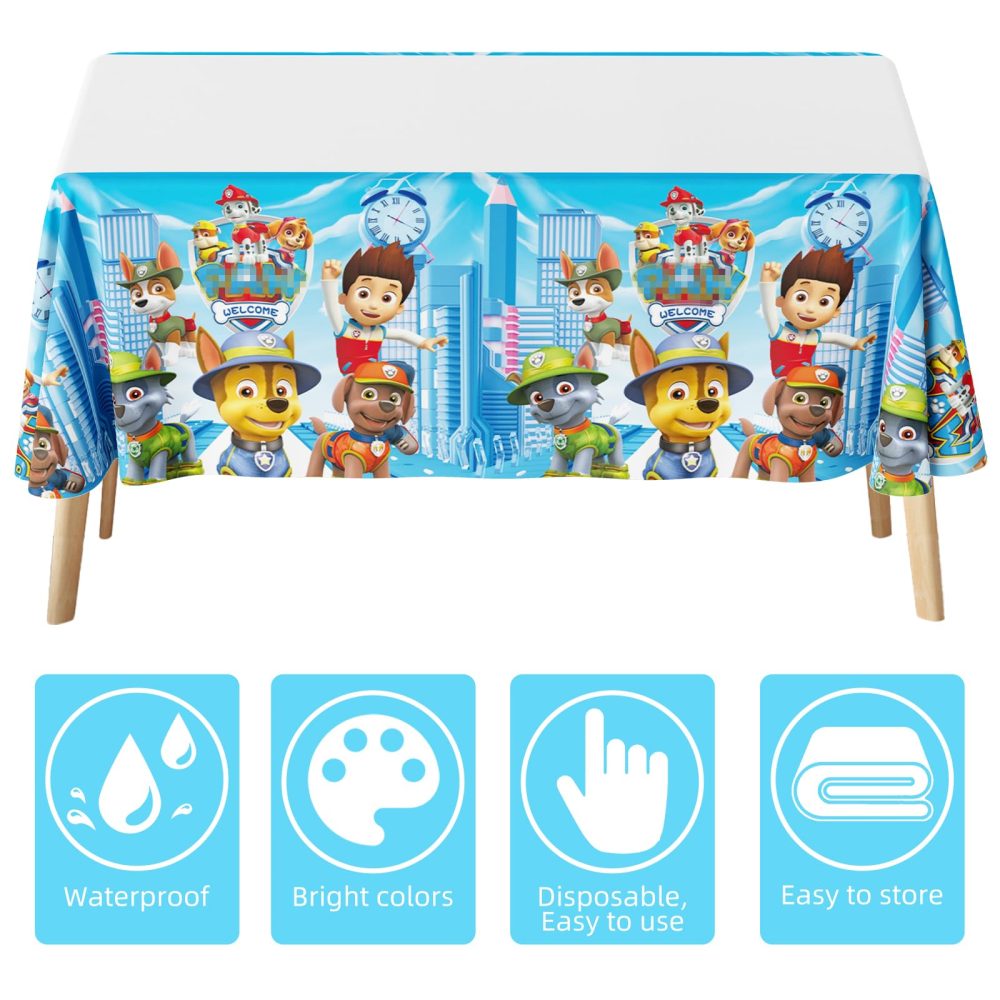 Sidesea Table Cloth Party, 3Pack 180 * 108cm Dog Table Cloth Party for Boys Waterproof Cartoon Party Tablecloth Rectangular Plastic Birthday Table Cover for Kids Party Decorations - Image 5