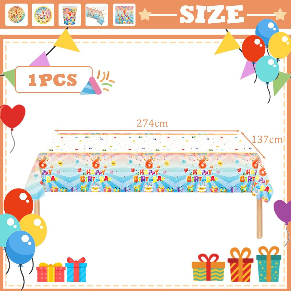 137*274cm 6th Birthday Table Cloth for Girl,Boy,Colourful Kids 6th Birthday Table Decorations Plastic Tablecloths Disposable Tablecover for Girls Boys Kids 6th Birthday Gifts Party Decor Supplies - Image 7