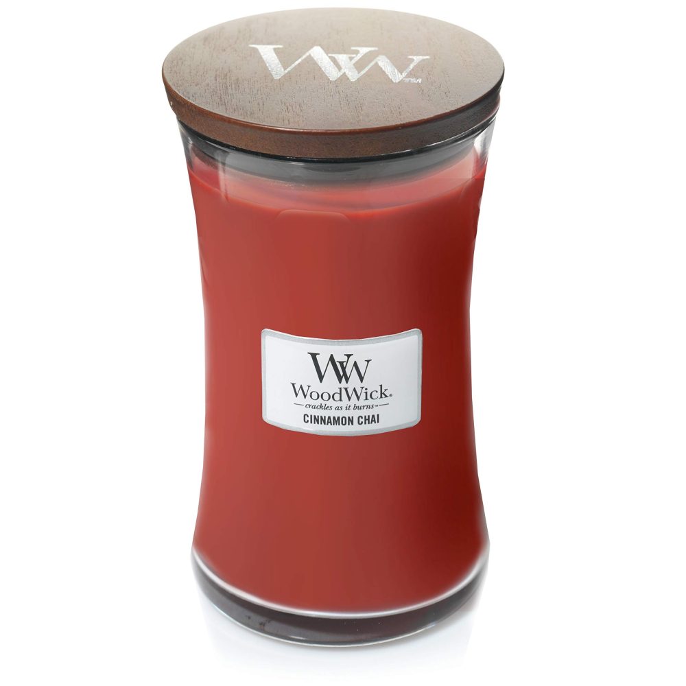 WoodWick Scented Candle with Crackling Wick, Cinnamon Chai Large Hourglass Candle, Long Burning Candles: Up to 130 Hours, Perfect Christmas Gifts for Women