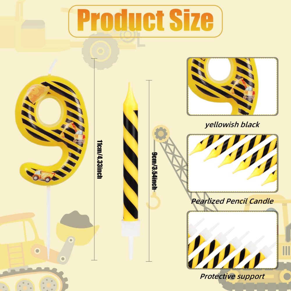Construction Birthday Candles, Birthday Number 3 Candle with Yellow and Black Stripes Candle for Cake, Happy 3nd Birthday Cake Candle Topper for Boys Construction Birthday Party Decoration Supplies - Image 7