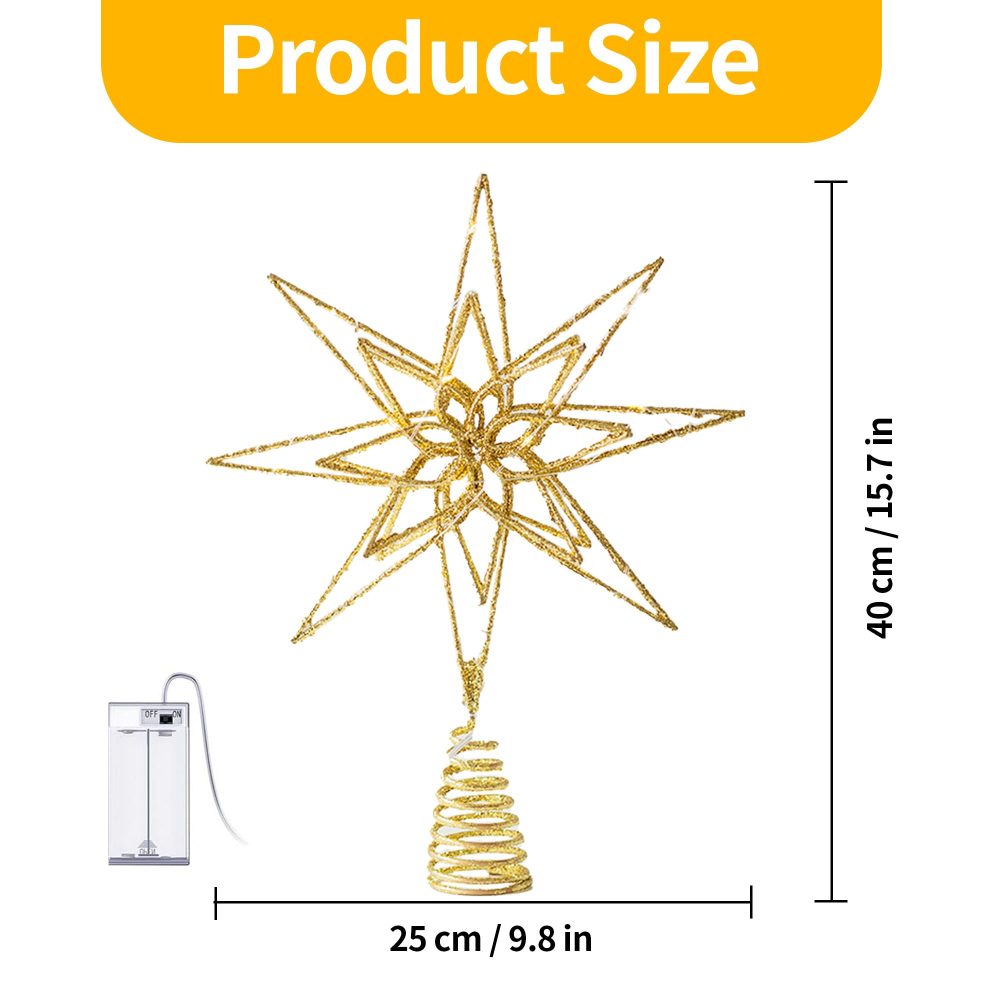 Christmas Tree Topper, Star Tree Topper, 20 LED Lights Christmas Decoration Tree Star for Indoor Office Festive Xmas New Year Holiday Tree Decorations (Gold Star) - Image 7