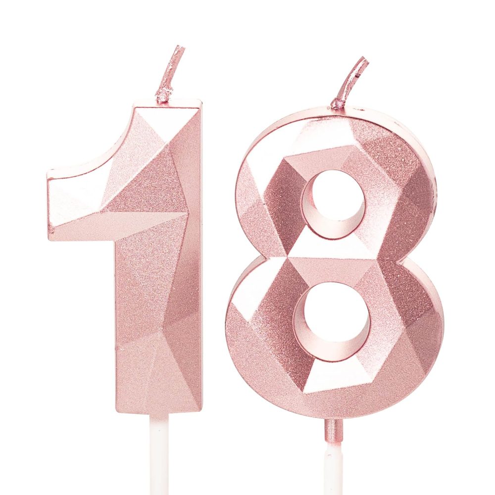 Rose Gold 18th Birthday Candles Number 18 Candles for Birthday Cake, 18th Candles Rose Gold 18 Birthday Candles for Cake, 18th Birthday Cake Toppers Cake Decorations for 18 Year Old Girls Her