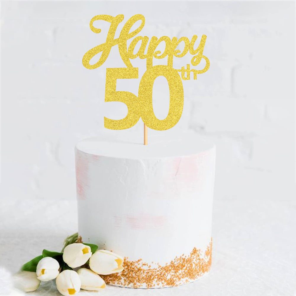 Blumomon 3Pcs Happy 50th Cake Topper Gold Glitter Number 50 Fifty Birthday Cake Pick Decorations for Cheers to 50 Years Old 50th Birthday Wedding Anniversary Party Supplies - Image 5