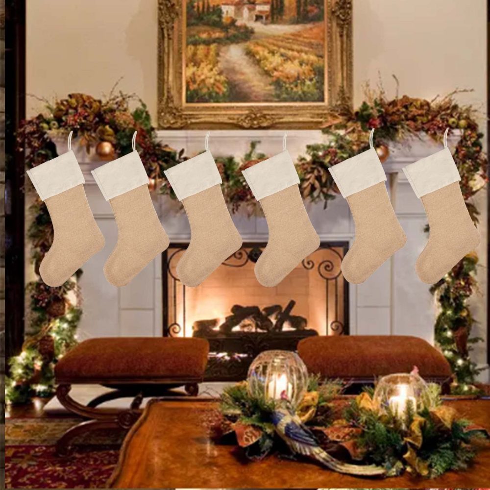 Burlap Christmas Stockings, Plain Christmas Stockings Personalized Christmas Stockings Xmas Fireplace Hanging Decoration for Christmas Decoration - Image 3
